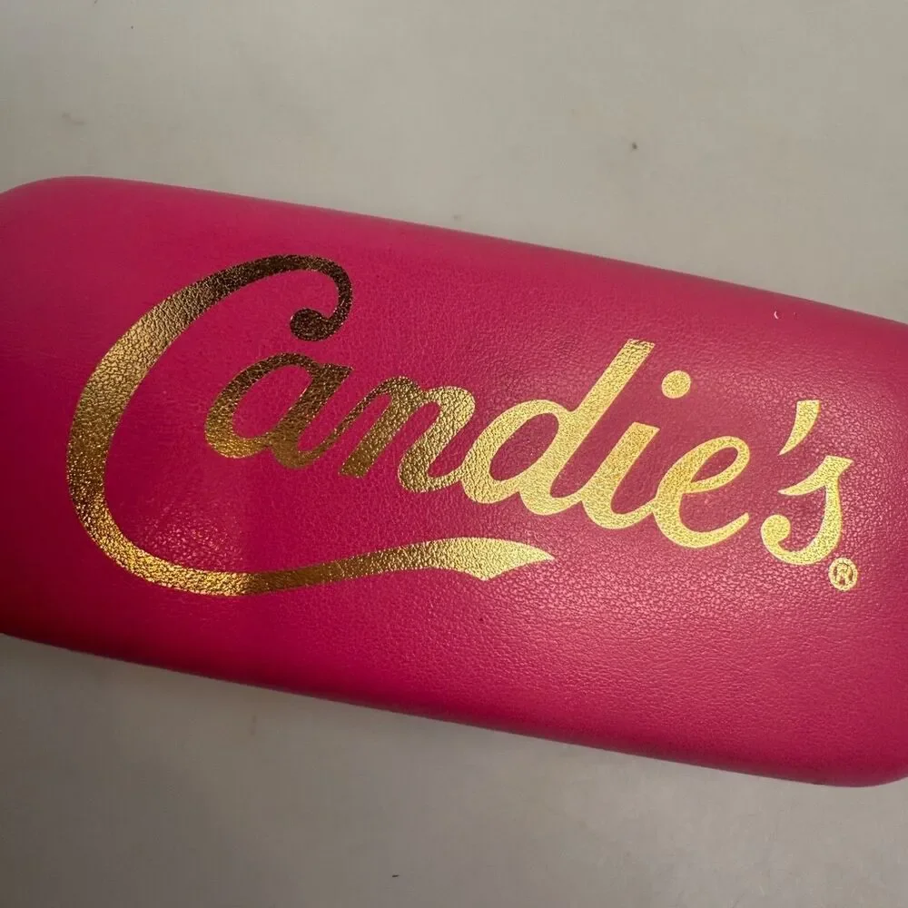 CANDIE'S Pink Sunglasses Eye Glasses Glass Hard Case Gold Lettering - EUC-